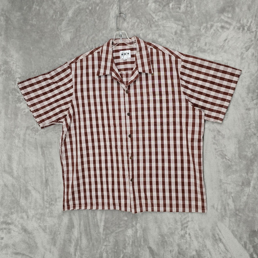 Palaka Hawaii Shirt Mens 3X Brown Plaid Cotton Button Up Short Sleeve USA Retro